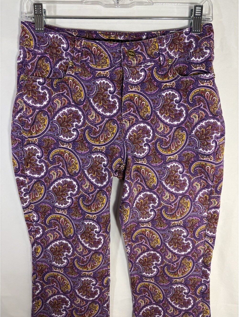 IMAN Global Chic Pants 2P Purple Paisley Flare Bootcut Stretch Boho Petite HSN